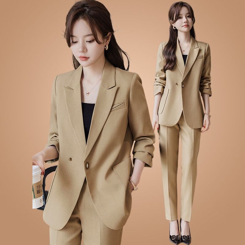 Khaki blazer women's spring and autumn 2023 new fashion Korean style small business attire casual suit
