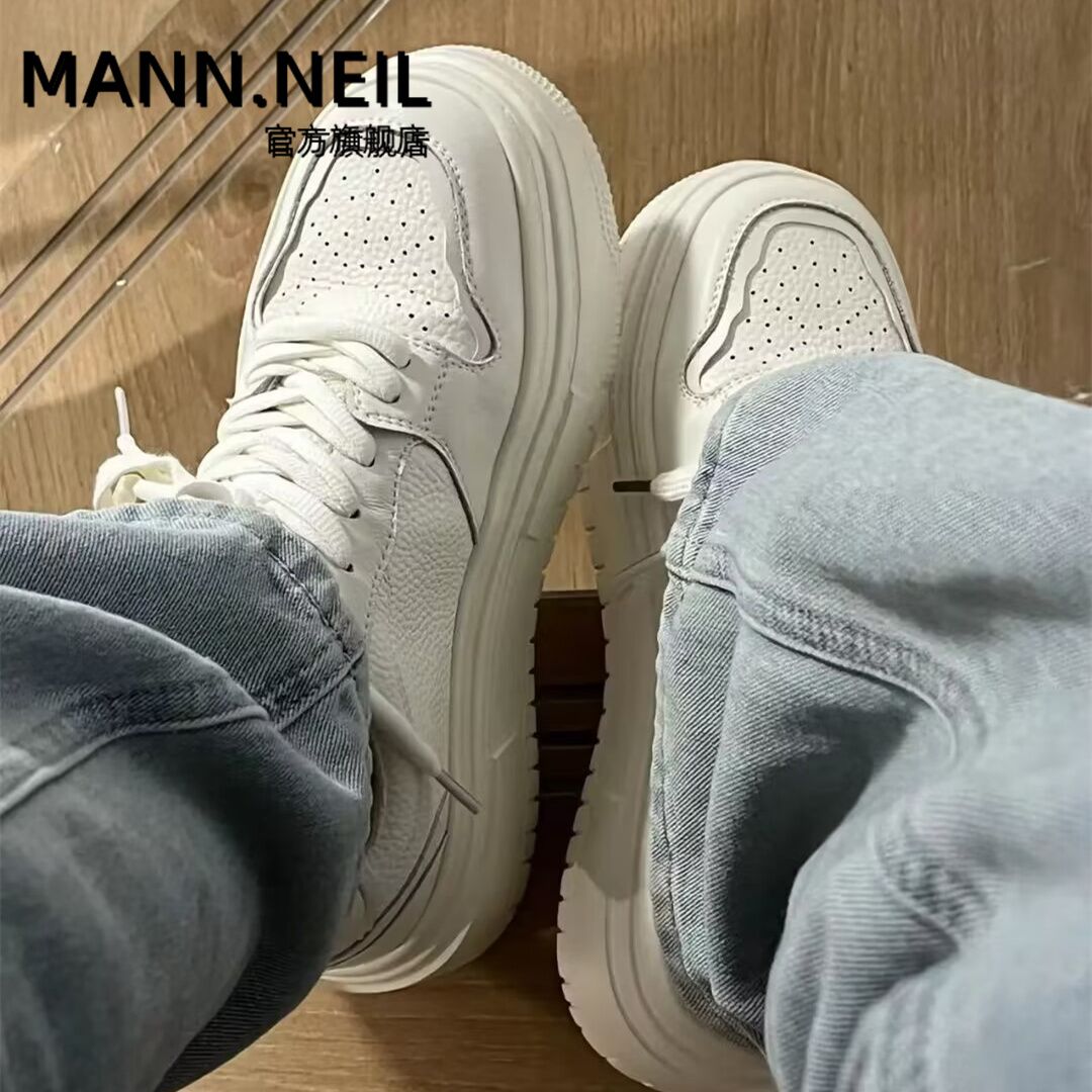 Mann Neil松糕厚底小白鞋女春季新款ins百搭小香風休閒麵包板鞋潮