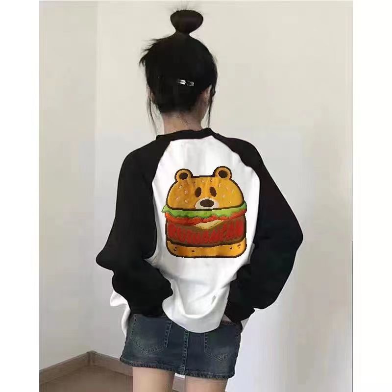 插肩長袖拼接T恤女秋冬新款設計感小眾美式復古寬鬆百搭撞色上衣