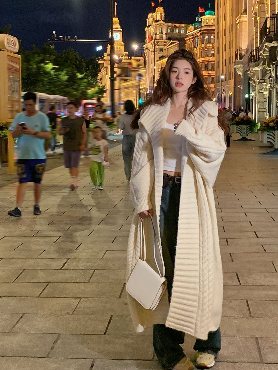 繽慕 韓版軟糯毛衣針織外套女2023早秋新款氣質慵懶風中長款開衫