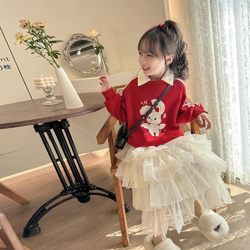 Girls' sweatshirts, autumn clothes, children's little girl clothes, fashionable baby girl's velvet tops  new styles, spring and autumn