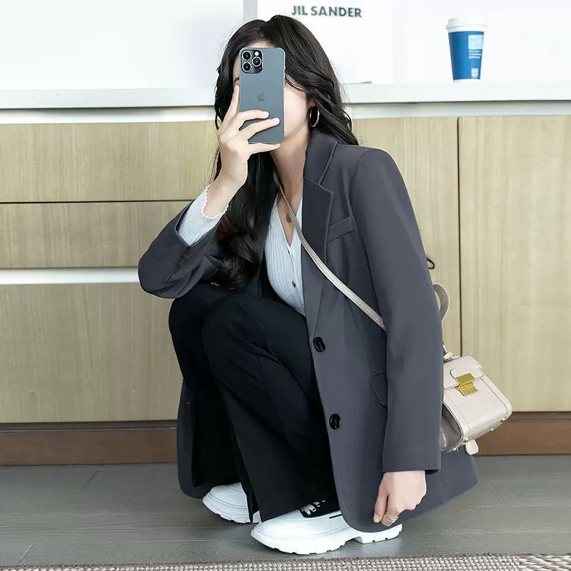 2023 new high-end gray suit jacket for women, casual and versatile design, loose and slim, Korean version
