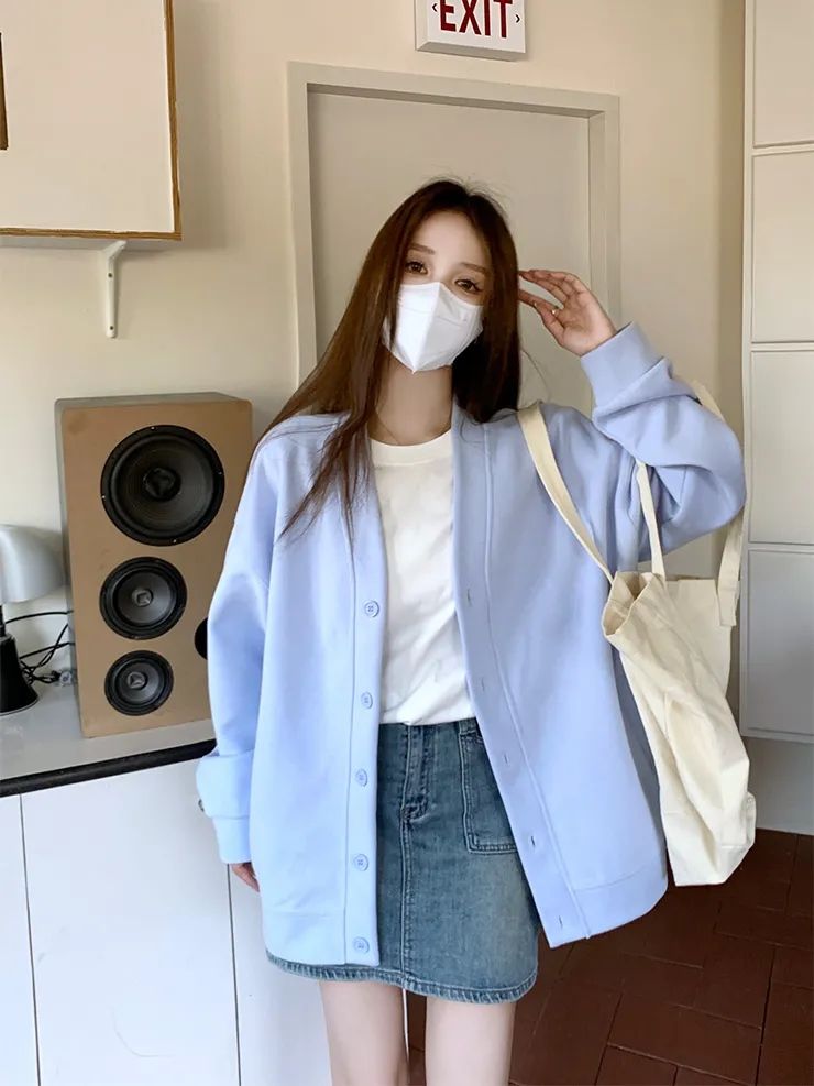 Blue early autumn cardigan autumn coat for women small 2023 spring and autumn early autumn chic top autumn thin