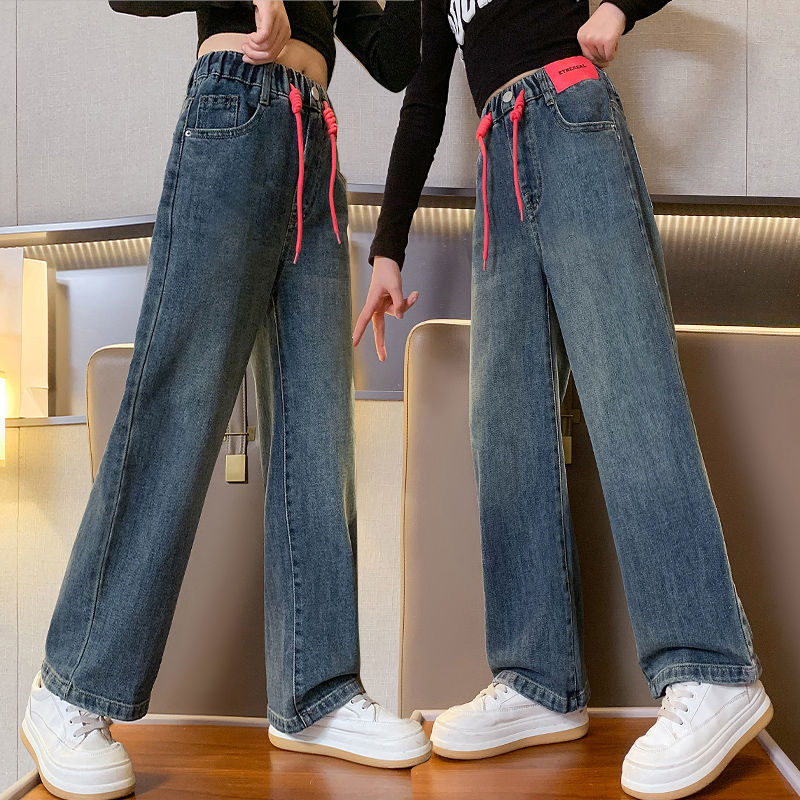 女童牛仔褲時尚休閒褲2023新款中大童女孩百搭顯瘦春秋款時髦褲子