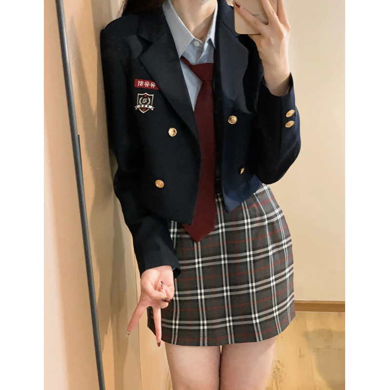 韩系学院风套装女装西装外套长袖衬衫秋季半身裙JK制服裙子三件套