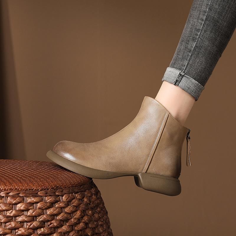 【Tout cuir de vache】 Bottes courtes western en cuir véritable pour femme, automne-hiver 2023. Semelles souples, fabrication artisanale._voghion.com