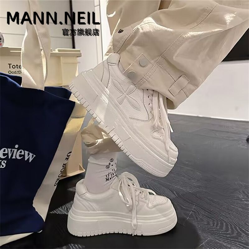 Mann Neil5cm板鞋女2023秋款百搭厚底小白鞋女學生增高休閒鞋潮女