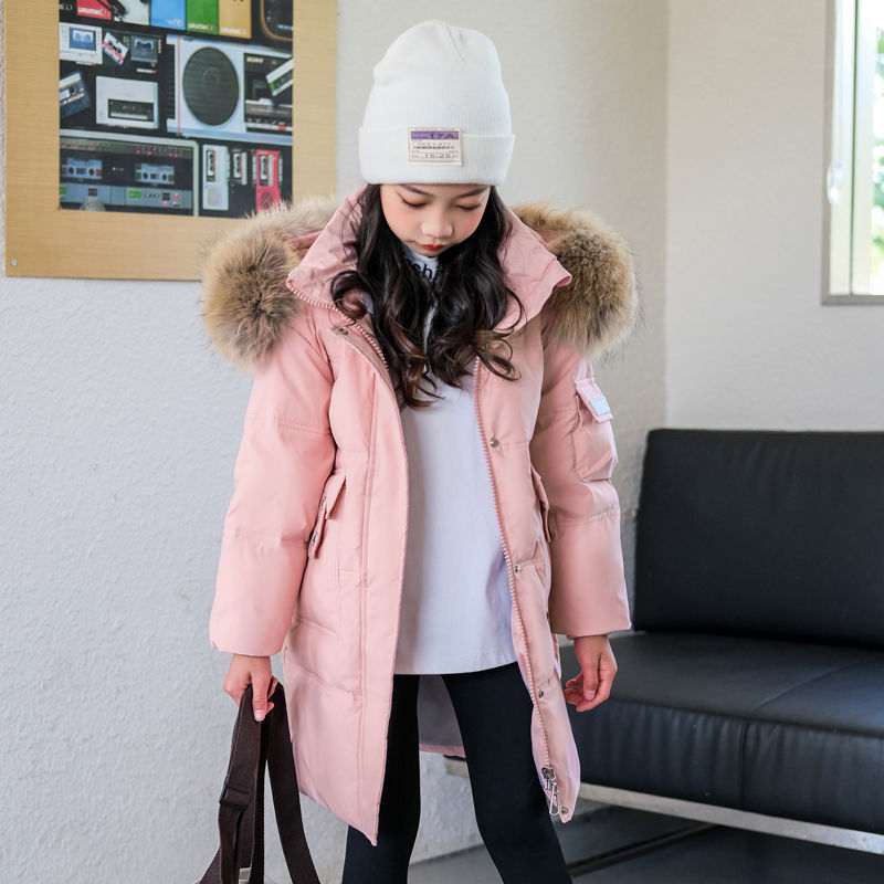 2023 New Medium and Large Children's White Duck Down Mid-Length Girls' Outerwear Coldproof Winter Trendy Jacket Korean Style