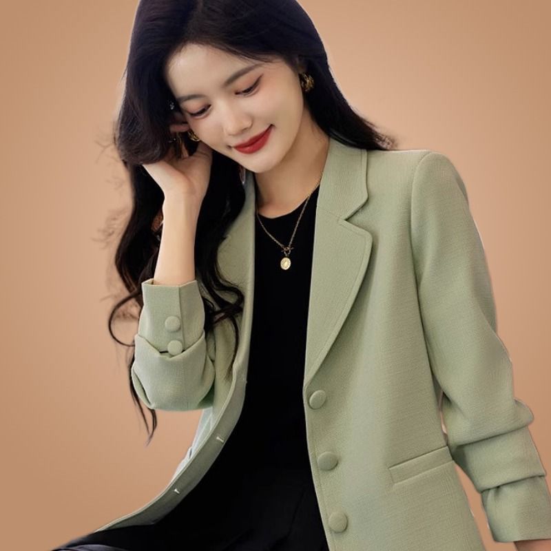 Green suit jacket for women spring and autumn 2023 new temperament casual petite short style high-end small suit top