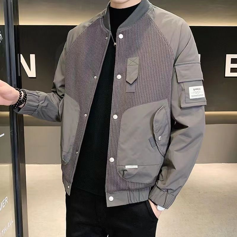 男士外套春秋款2023新款潮流秋冬季針織上衣棒球服飛行員夾克男裝