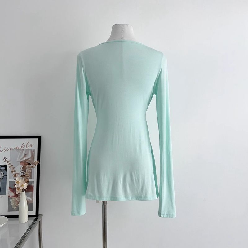 Modal V-neck long-sleeved twist design T-shirt for women in autumn new pure lust hot girl slimming bottoming shirt top