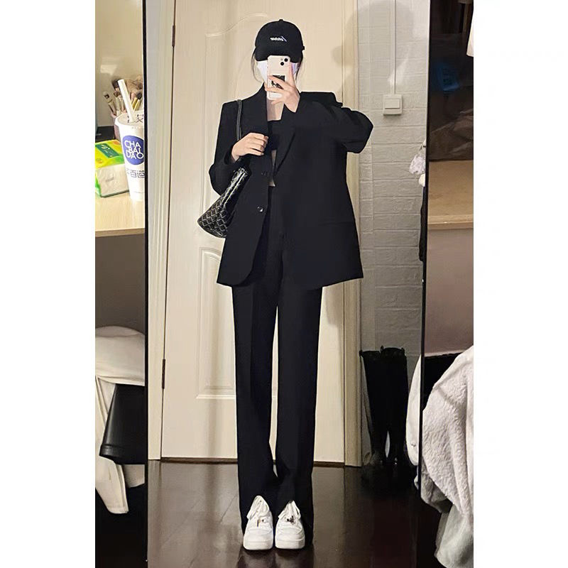 Casual black suit jacket for women petite autumn 2023 new oversize temperament loose suit top