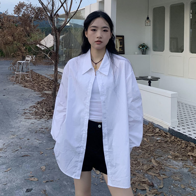 秋季女裝港風白色襯衫女長袖內搭外穿寬鬆顯瘦高檔襯衣上衣女洋氣