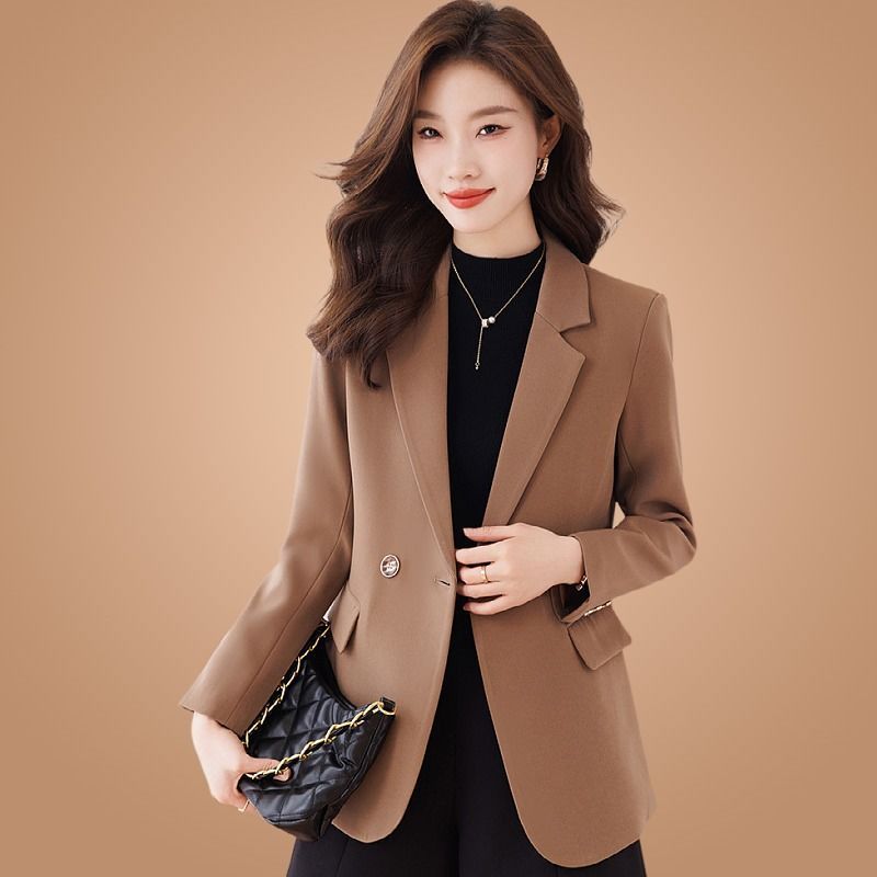 Coffee color suit jacket female spring and autumn 2023 new Korean version casual temperament professional wear advanced sense small suit jacket