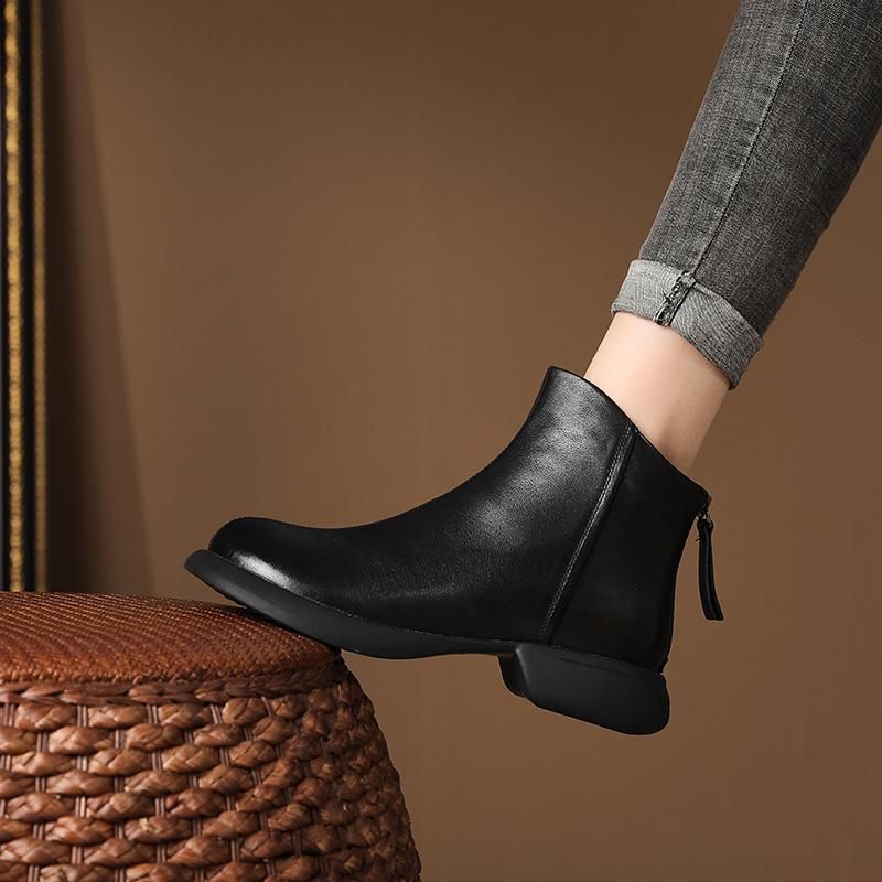 【Tout cuir de vache】 Bottes courtes western en cuir véritable pour femme, automne-hiver 2023. Semelles souples, fabrication artisanale._voghion.com