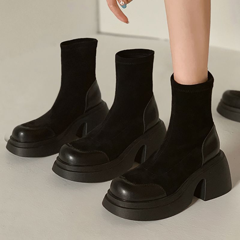 Stretch Martin Boots Women's 2023 Summer New Short Boots Fashionable and Versatile Retro Slim Boots for Small People Thick Heels