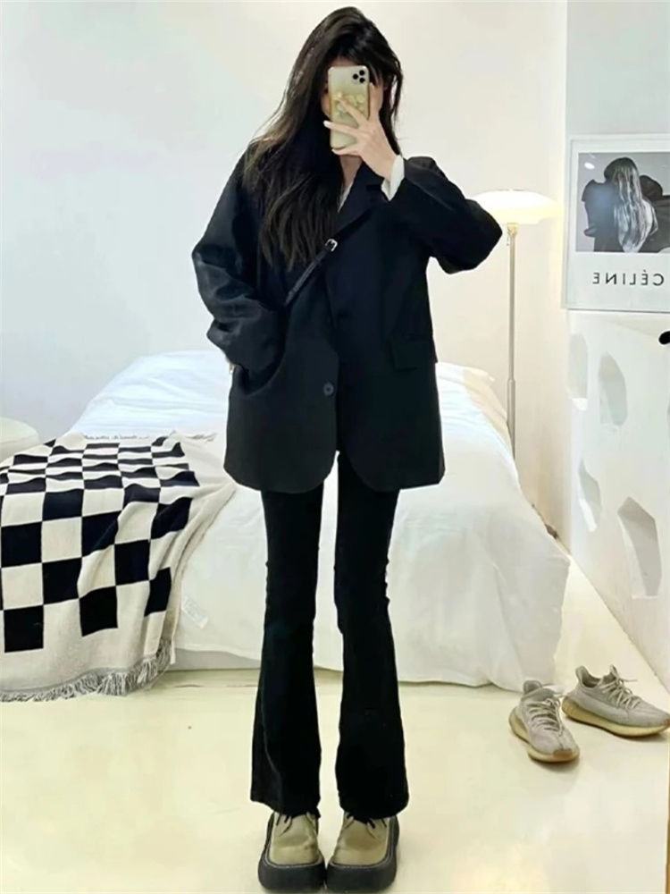 Black suit jacket for women 2023 spring and autumn new style loose temperament small suit this year popular small suit high-end sense