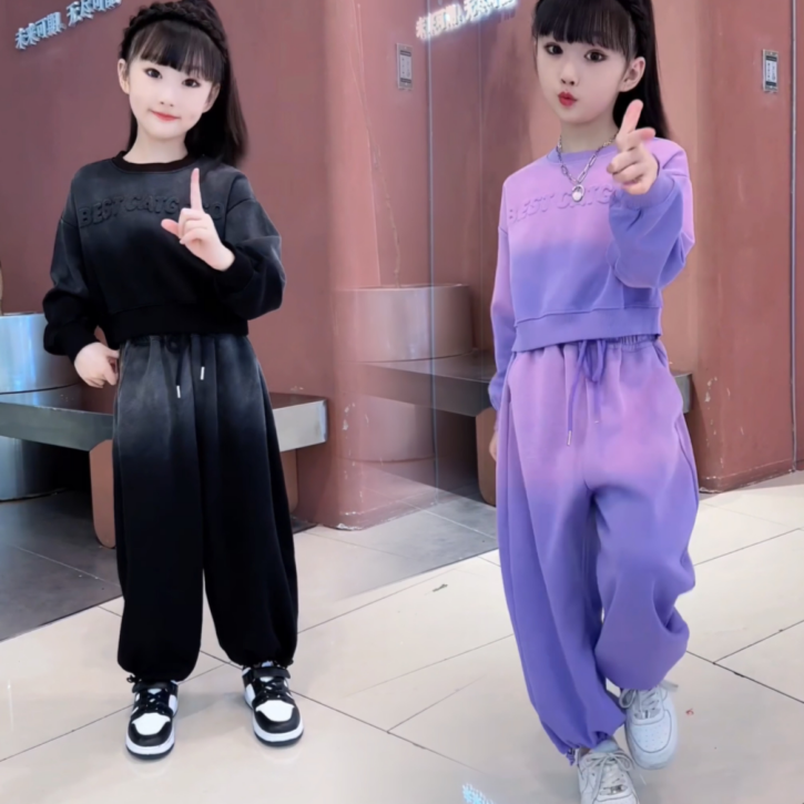 女童秋季百搭衛衣套裝20233新款兒童洋氣漸變時髦炸街網紅兩件套8