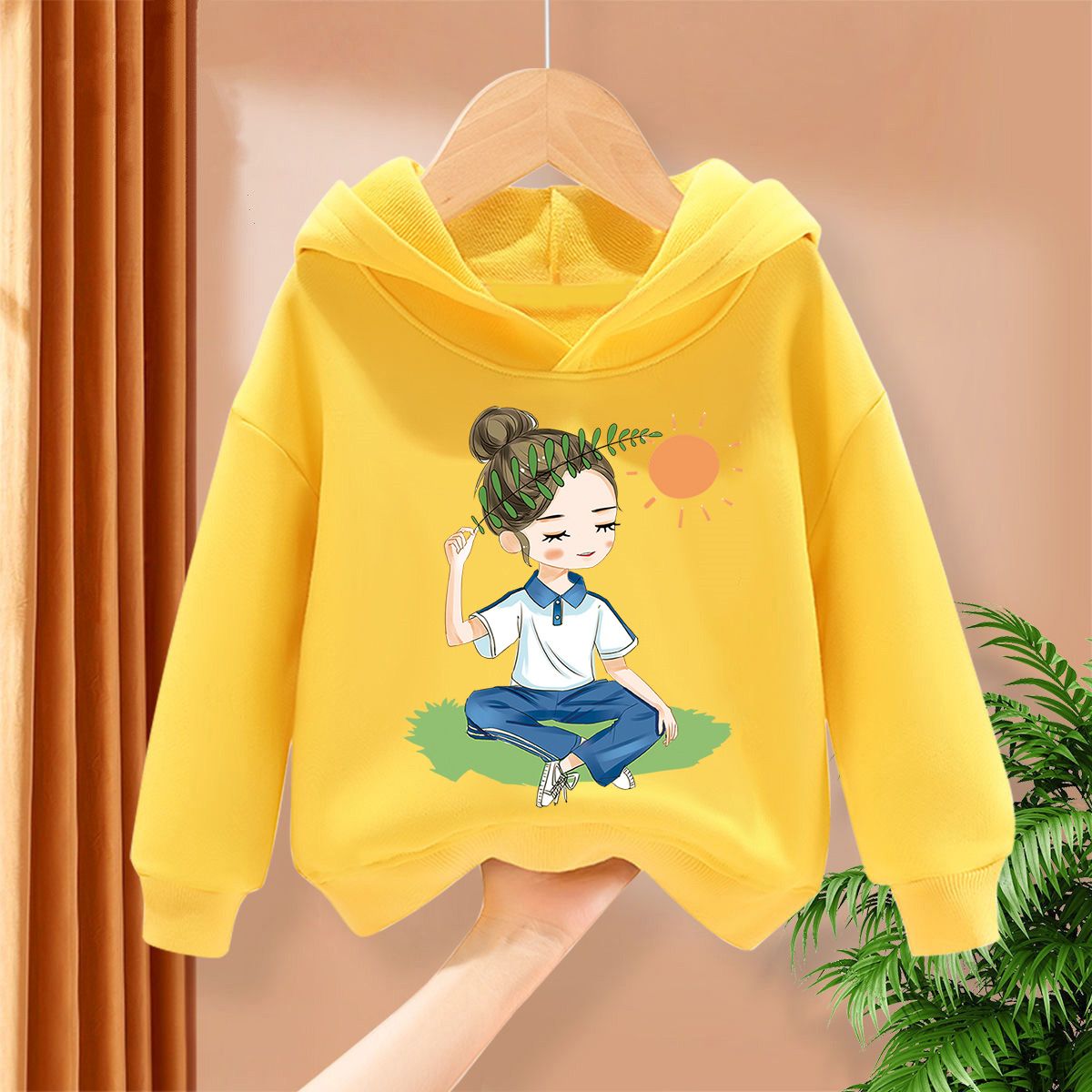 Girls' sweatshirts, spring and autumn styles,  new fashionable children's hooded autumn clothes, casual pullover tops for older girls