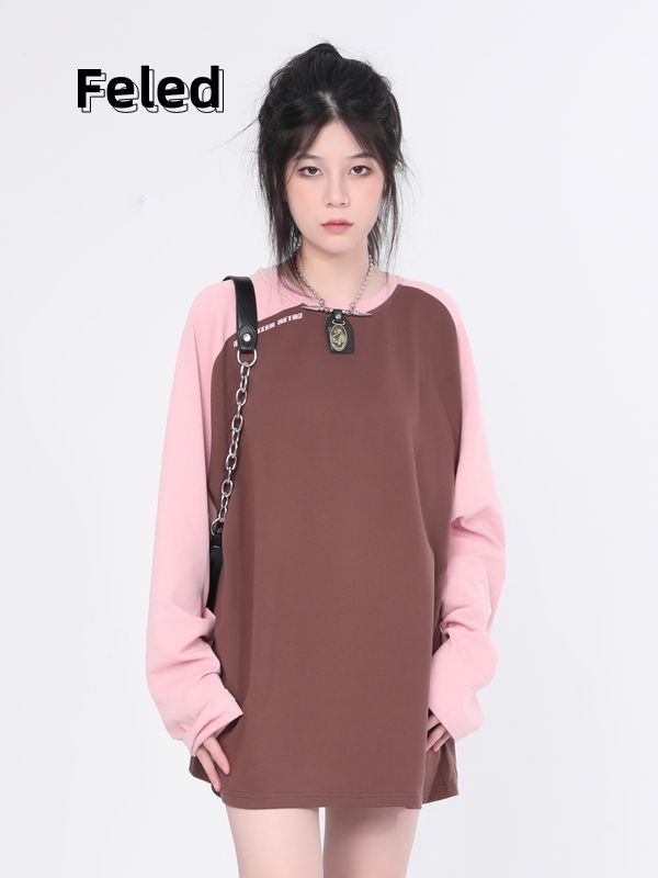 飛拉丹頓小眾設計感拼接長袖t恤男女春秋oversize寬鬆慵懶ins上衣