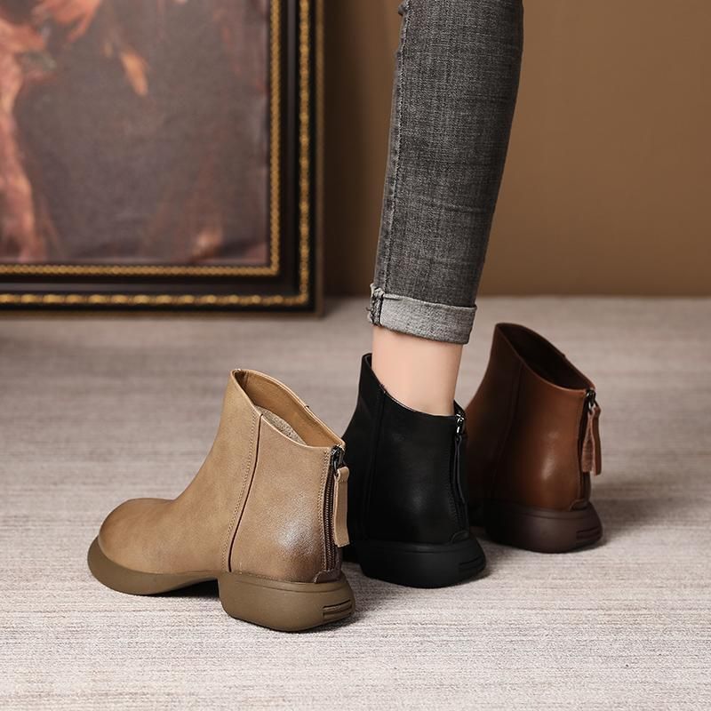 【Tout cuir de vache】 Bottes courtes western en cuir véritable pour femme, automne-hiver 2023. Semelles souples, fabrication artisanale._voghion.com
