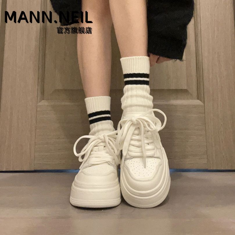 Mann Neil厚底小白鞋女2023新款鞋ins百搭松糕麵包鞋美式休閒板鞋