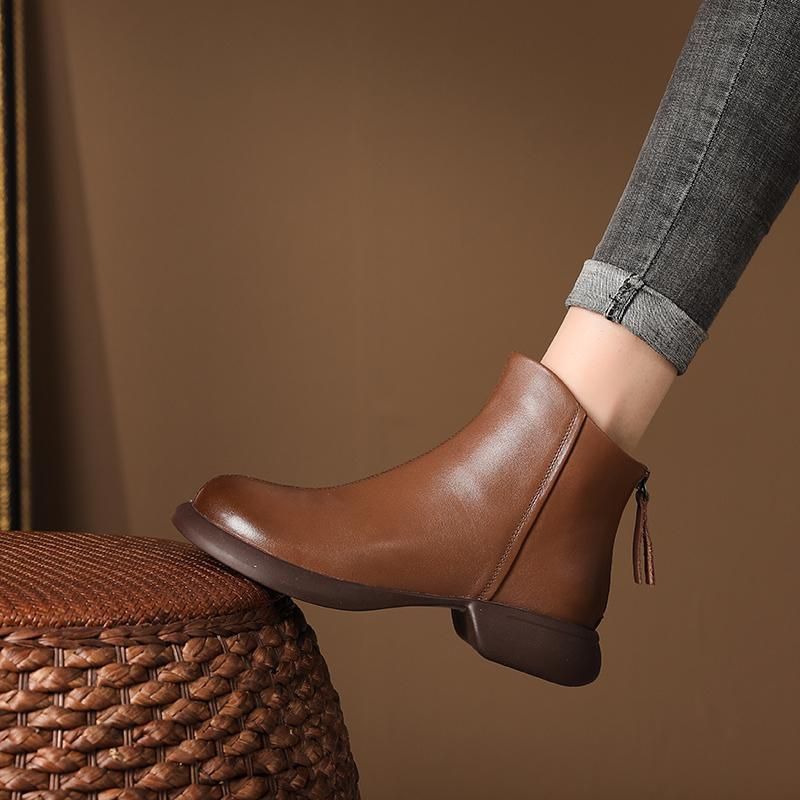 【Tout cuir de vache】 Bottes courtes western en cuir véritable pour femme, automne-hiver 2023. Semelles souples, fabrication artisanale._voghion.com