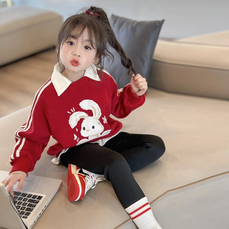 Girls' sweatshirts, autumn clothes, children's little girl clothes, fashionable baby girl's velvet tops  new styles, spring and autumn