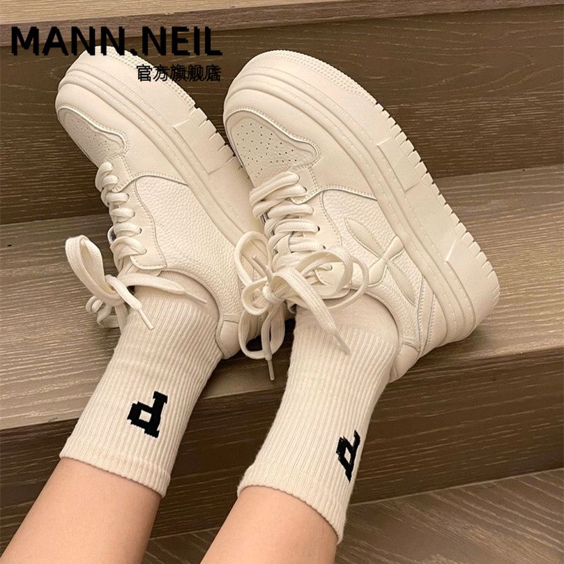 Mann Neil/5cm板鞋女2023秋百搭厚底小白鞋女學生增高休閒鞋潮女