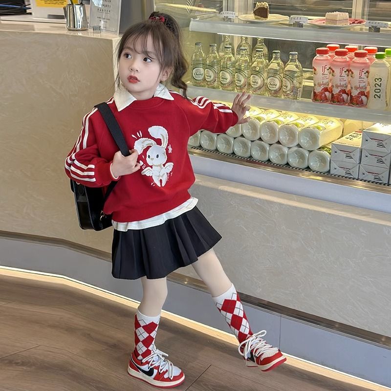 Girls' sweatshirts, autumn clothes, children's little girl clothes, fashionable baby girl's velvet tops  new styles, spring and autumn