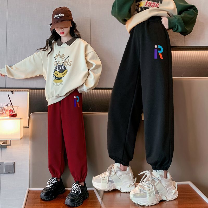 女童褲子春秋女大童秋款網紅炸街運動褲時髦洋氣休閒秋裝兒童衛褲