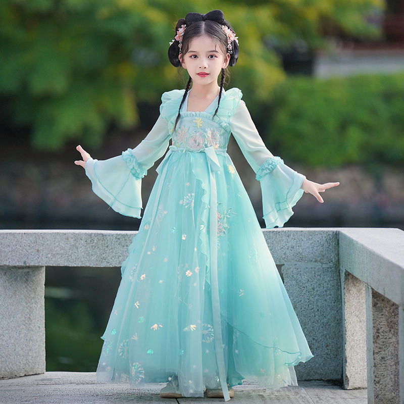 女童漢服中秋古風超仙公主襦裙秋裝長袖中國風唐裝兒童古裝演出服