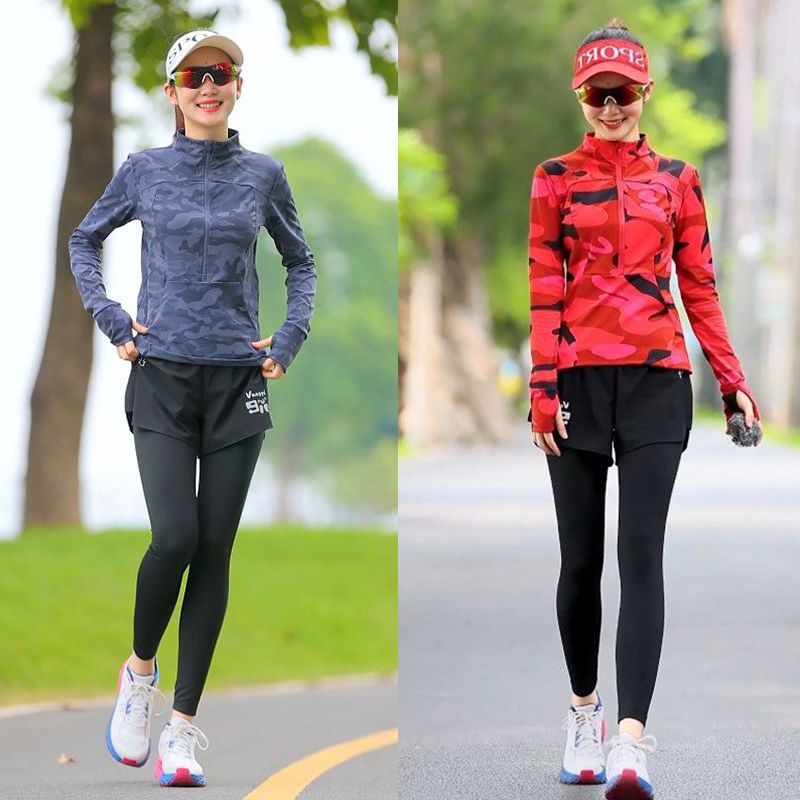 范斯蒂克健身服女长袖秋冬季跑步套装高档透气速干普拉提瑜伽服女