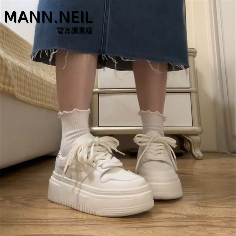 Mann Neil增高厚底純白小白鞋女2023秋款鞋子ins百搭風輕便休閒鞋
