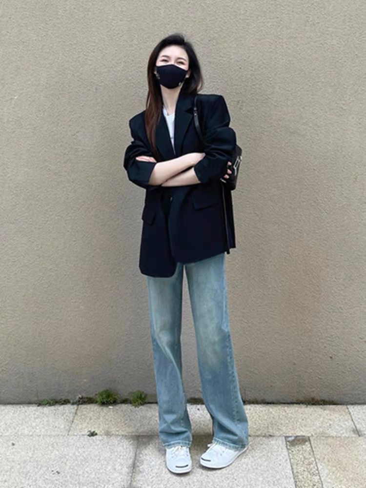 Black suit jacket for women 2023 spring and autumn new style loose temperament small suit this year popular small suit high-end sense
