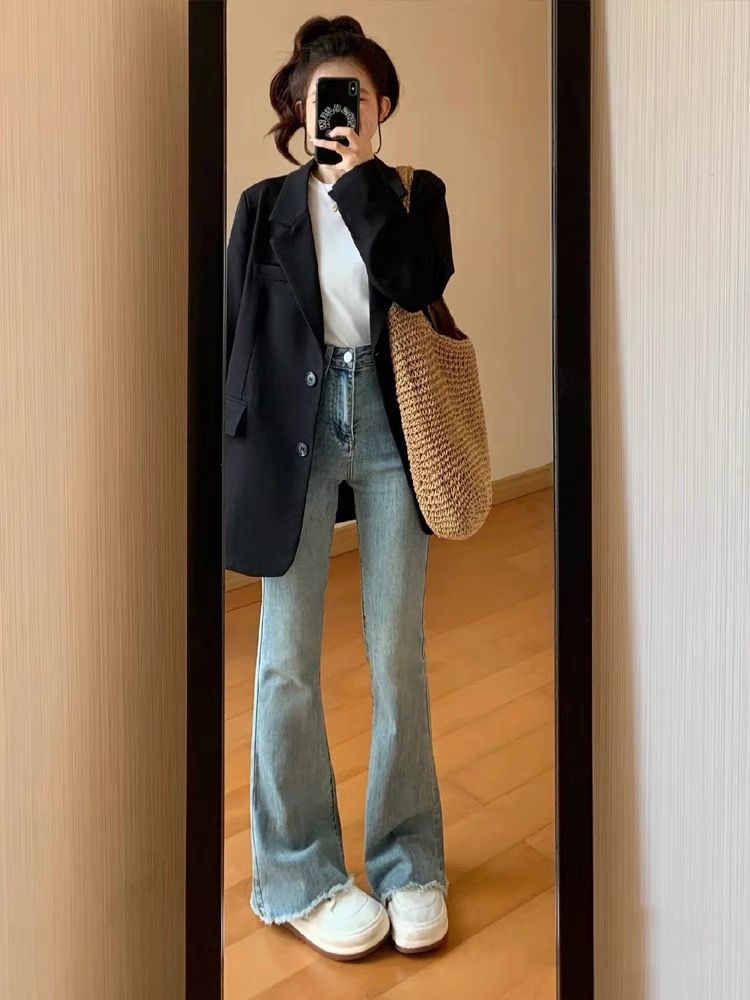 Small suit jackets for women 2023 spring and autumn new suit tops casual mid-length preppy style small people are popular this year