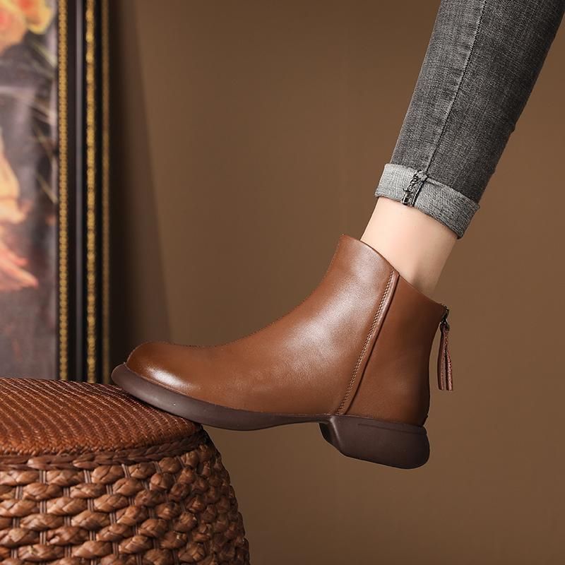 【Tout cuir de vache】 Bottes courtes western en cuir véritable pour femme, automne-hiver 2023. Semelles souples, fabrication artisanale._voghion.com