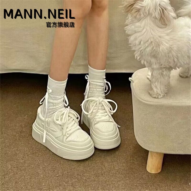 Mann Neil2023秋款學院風運動板鞋ins百搭厚底小白鞋女學生板鞋潮