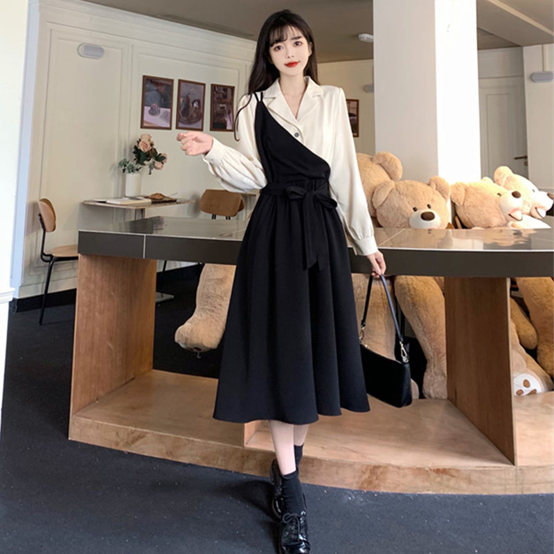 Cold and mature style suit dress for women mid-length spring and autumn A-line skirt slim and high-end skirt niche design