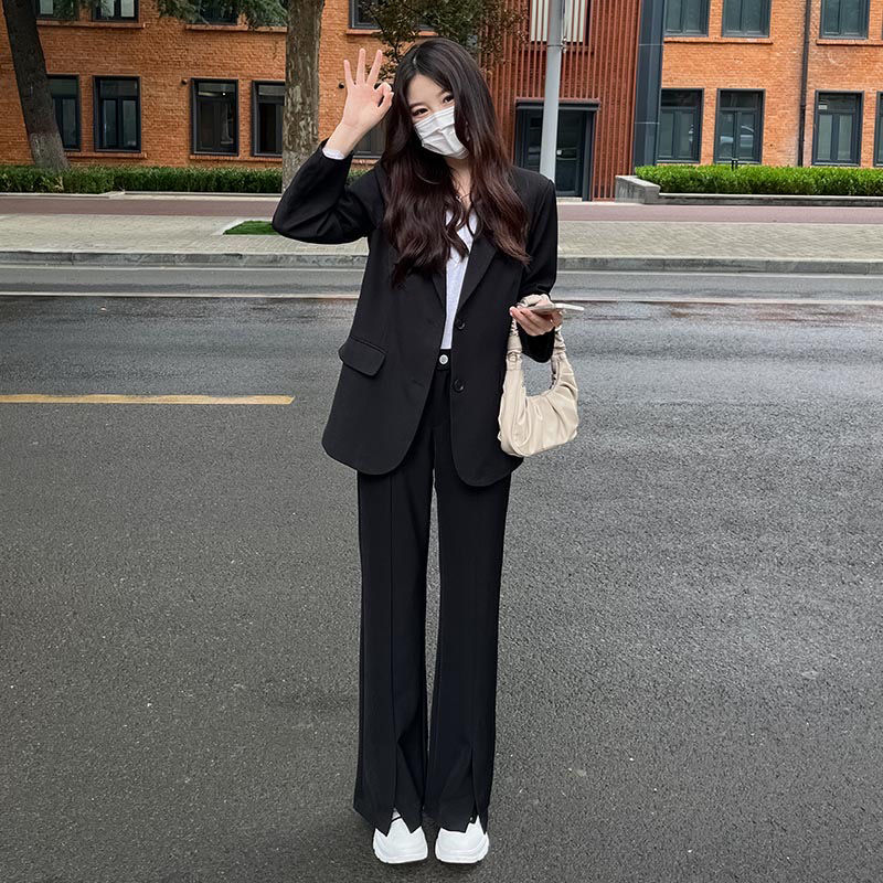 Black small suit jacket for women oversize spring and autumn new style high-end loose silhouette casual suit top