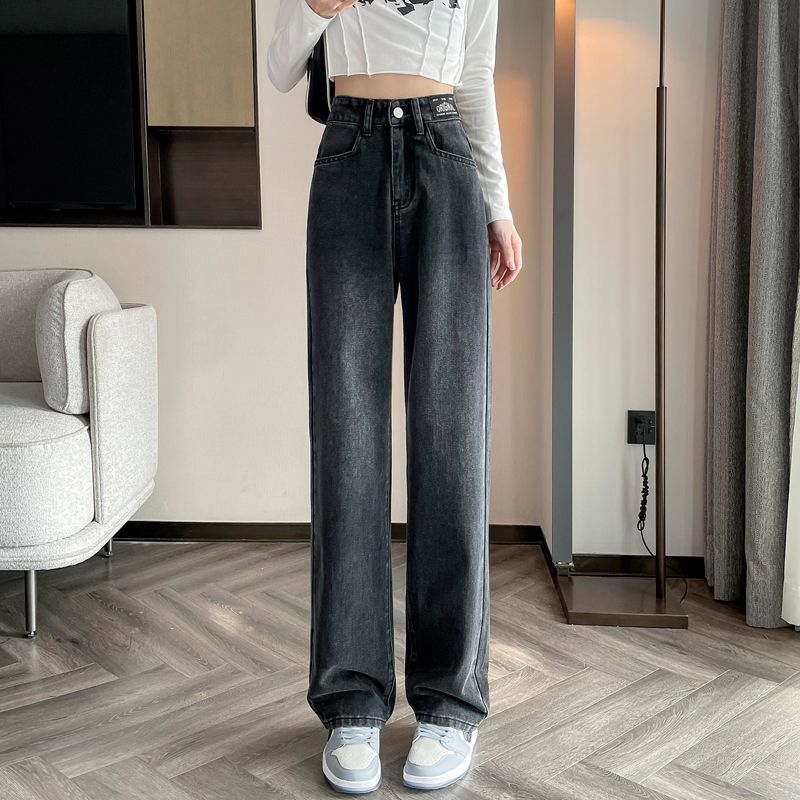 High-waisted Korean style straight-leg wide-leg pants jeans  new thin women's autumn thin pants women's spring and autumn clothing