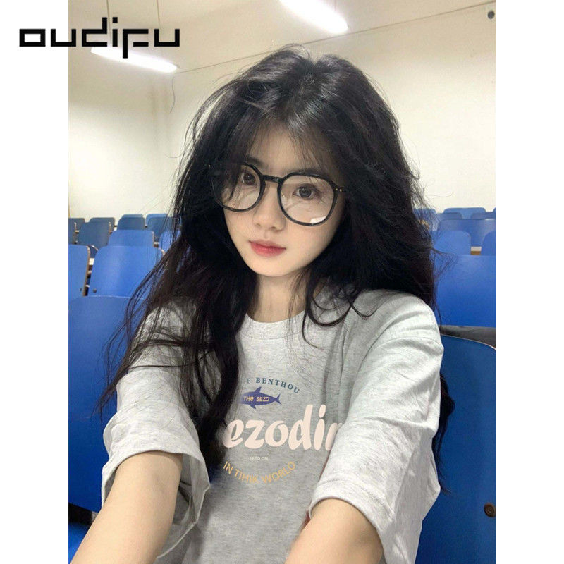 OUDIFU100%纯棉短袖t恤女夏季新款宽松高级感美式复古小众上衣ins