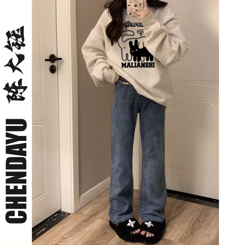 新款純棉美式復古慵懶風oversize套頭衛衣女春秋潮牌卡通長袖上衣
