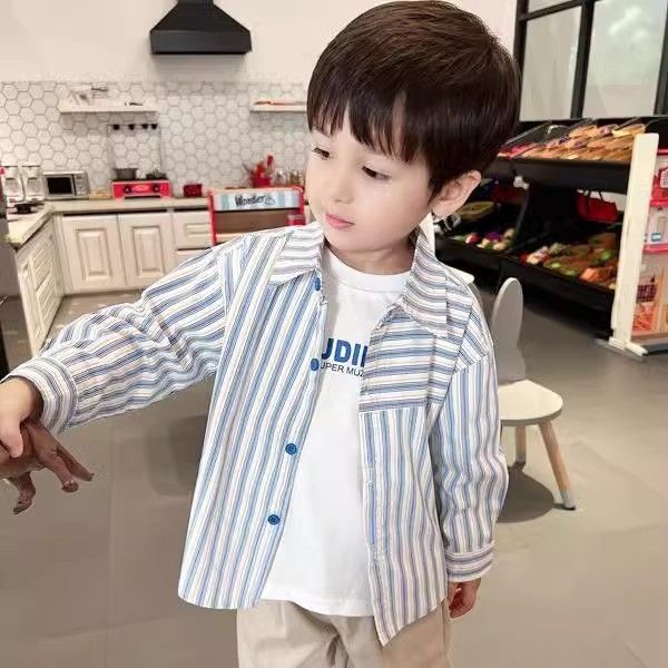 Boys' shirts 2023 Western-style children's spring and autumn striped long-sleeved shirts children's Korean casual tops thin and trendy