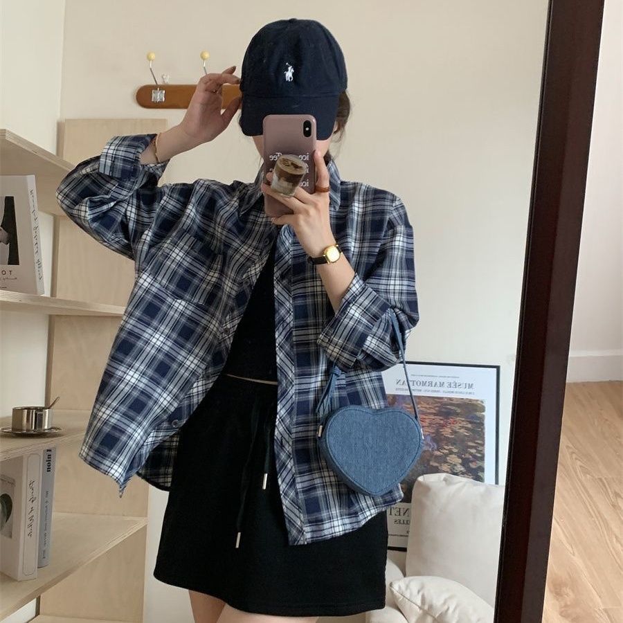 格瑞吉奧美式格子襯衫慵懶風復古設計感百搭春秋洋氣開衫外套襯衣