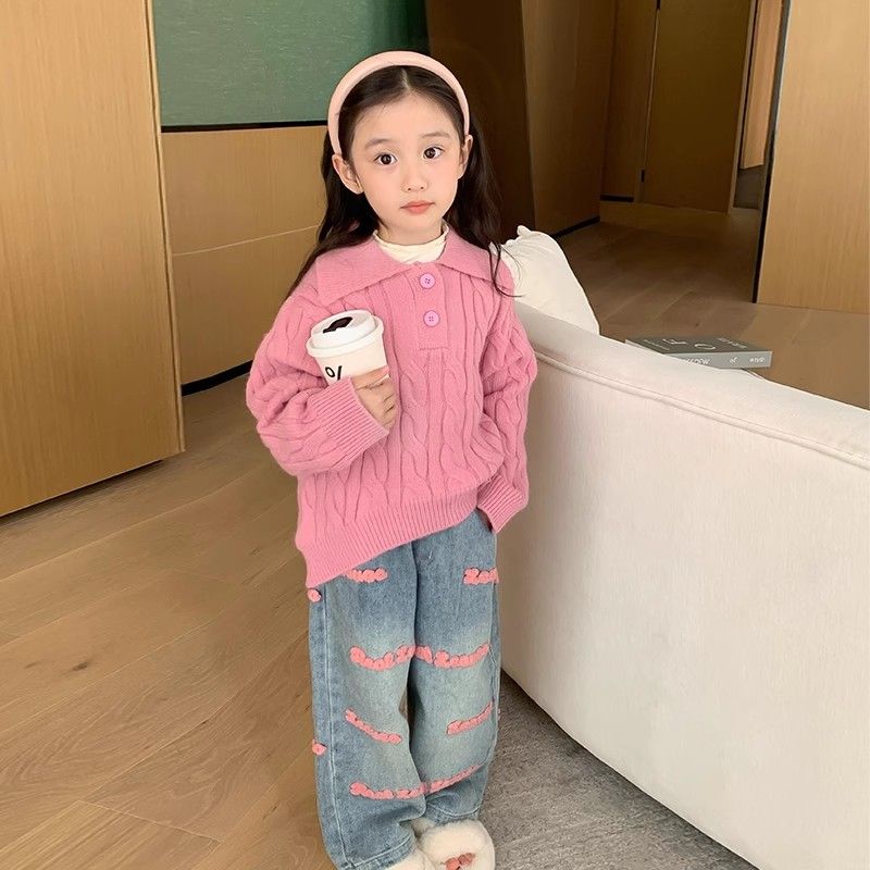 女童秋裝套裝2023新款女寶寶洋氣毛衣牛仔褲子兒童裝春秋款兩件套