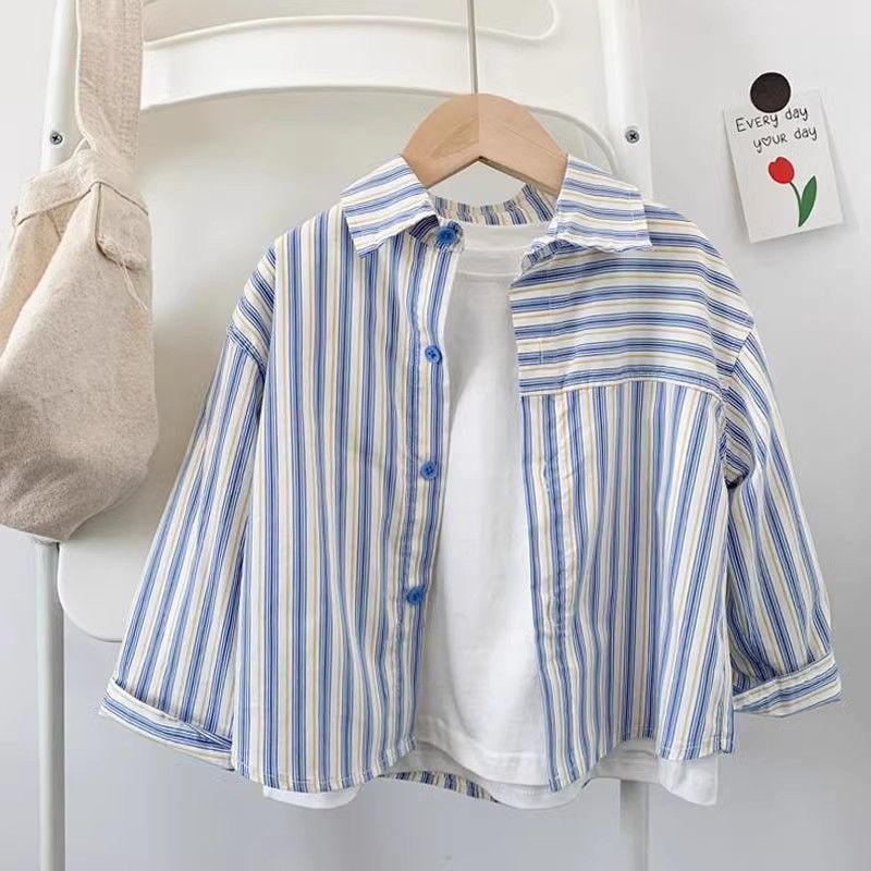 Boys' shirts 2023 Western-style children's spring and autumn striped long-sleeved shirts children's Korean casual tops thin and trendy