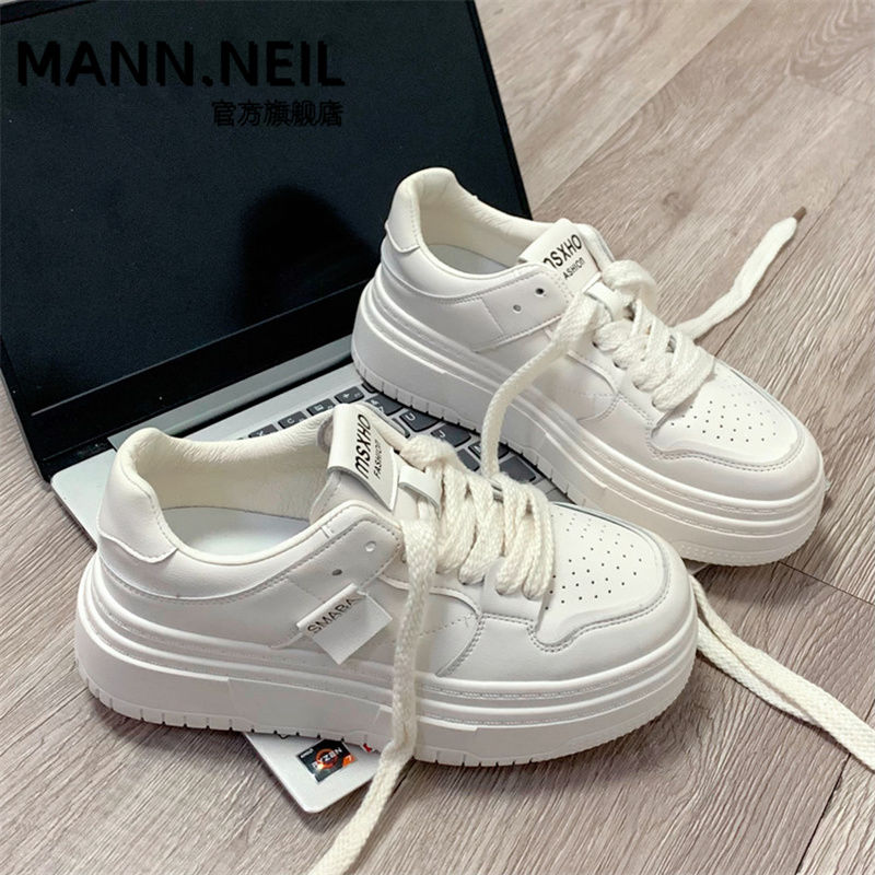 Mann Neil百搭軟底時尚小白鞋女2023秋款超火舒適顯腳小運動板鞋