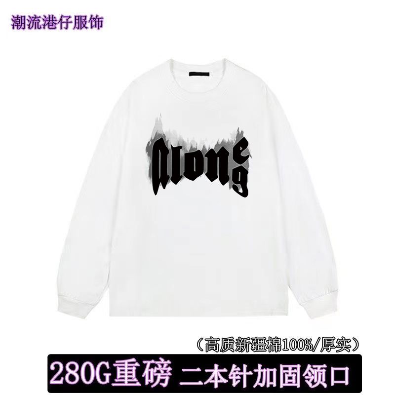 280G重磅美式春秋季潮牌字母印花純棉長袖T恤男女寬鬆打底衫上衣