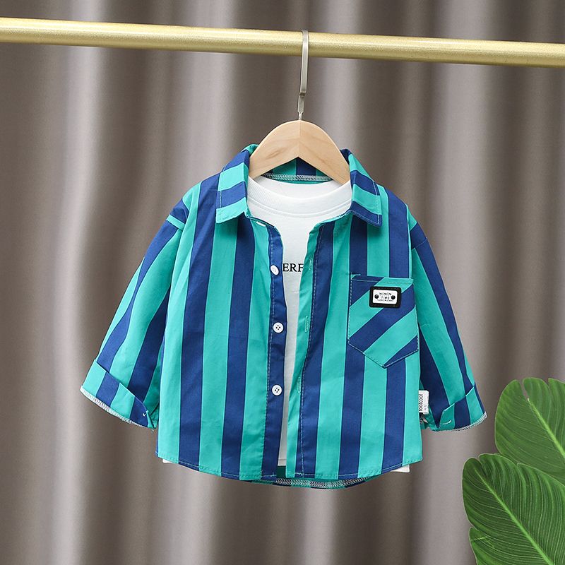 Pure boys striped long-sleeved shirt 2023 spring and autumn small and medium-sized children's baby shirt children's cotton Korean style style top